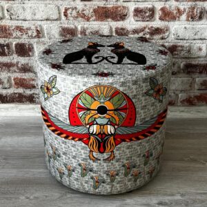Kleopatra Desenli Dekoratif Yuvarlak Puf