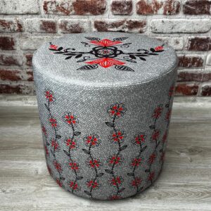 Çiçek Bahçesi Desenli Dekoratif Yuvarlak Puf
