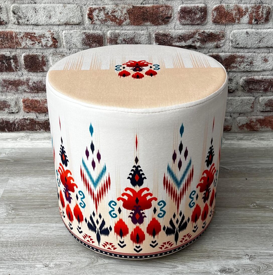 Soyut İkat Desenli Dekoratif Yuvarlak Puf