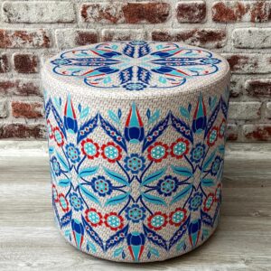 Floral Desenli Dekoratif Yuvarlak Puf