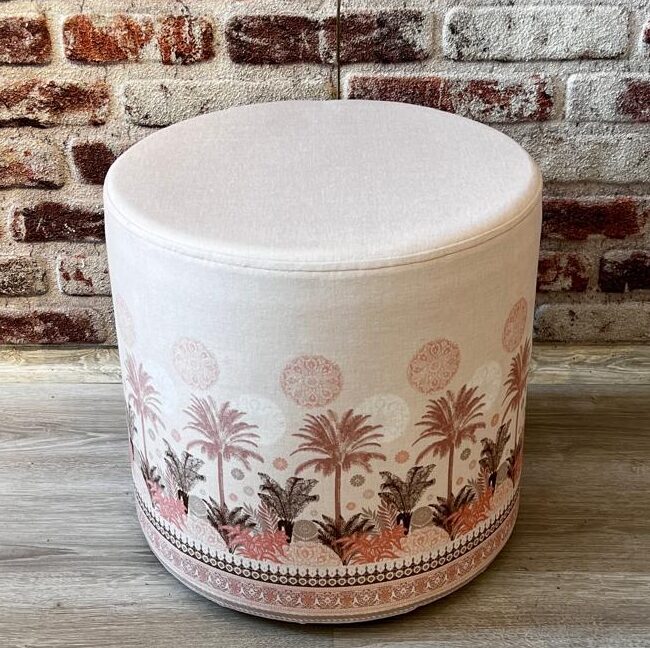 Palmiye Desenli Dekoratif Yuvarlak Puf