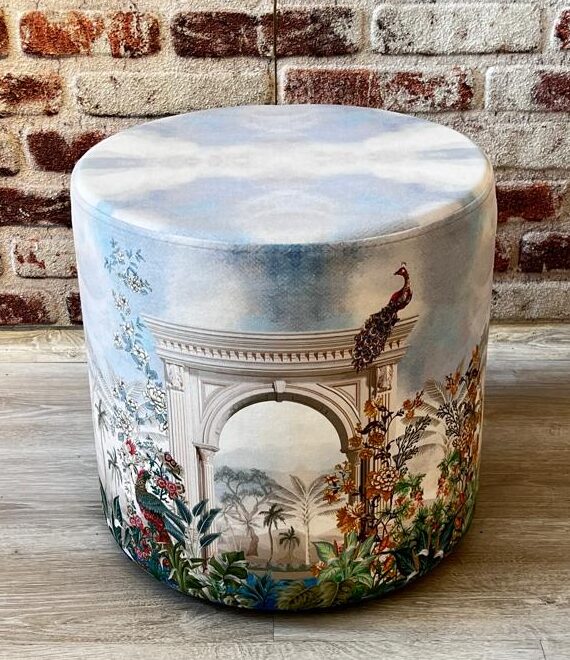 Rönesans Desenli Dekoratif Yuvarlak Puf