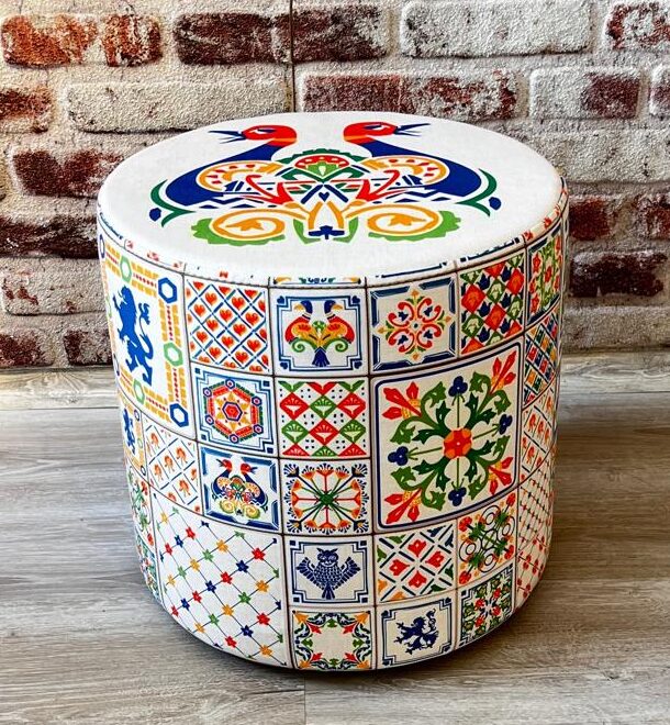 Sicilya Desenli Dekoratif Yuvarlak Puf