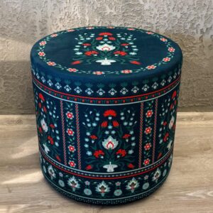 Karanfil Desenli Dekoratif Yuvarlak Puf