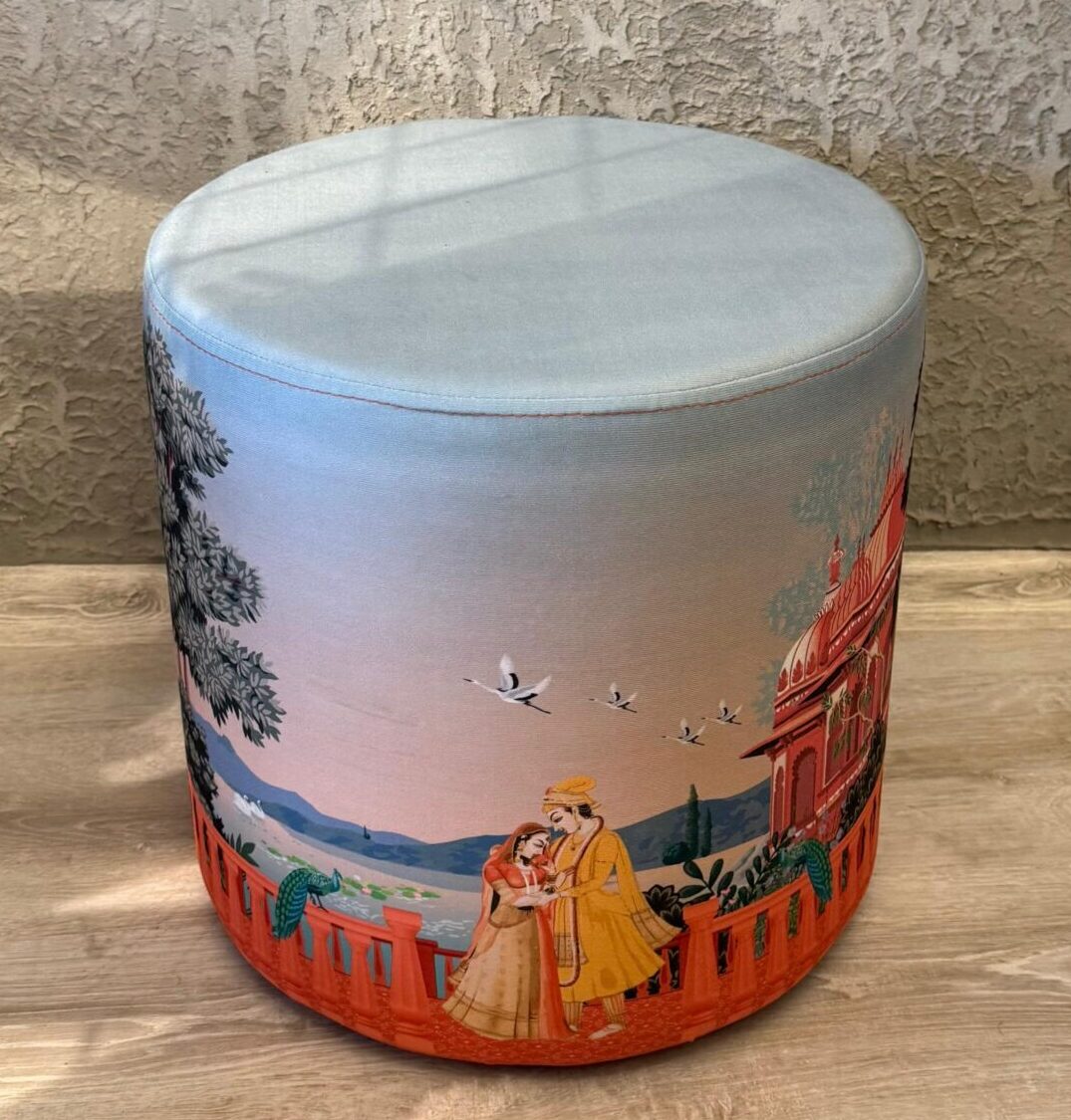 Göl Sefası Desenli Dekoratif Yuvarlak Puf