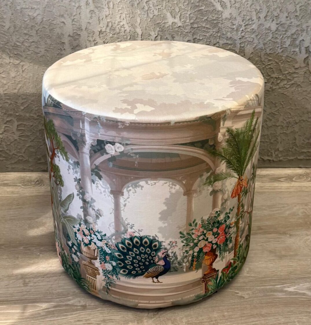 Taç Mahal Desenli Dekoratif Yuvarlak Puf