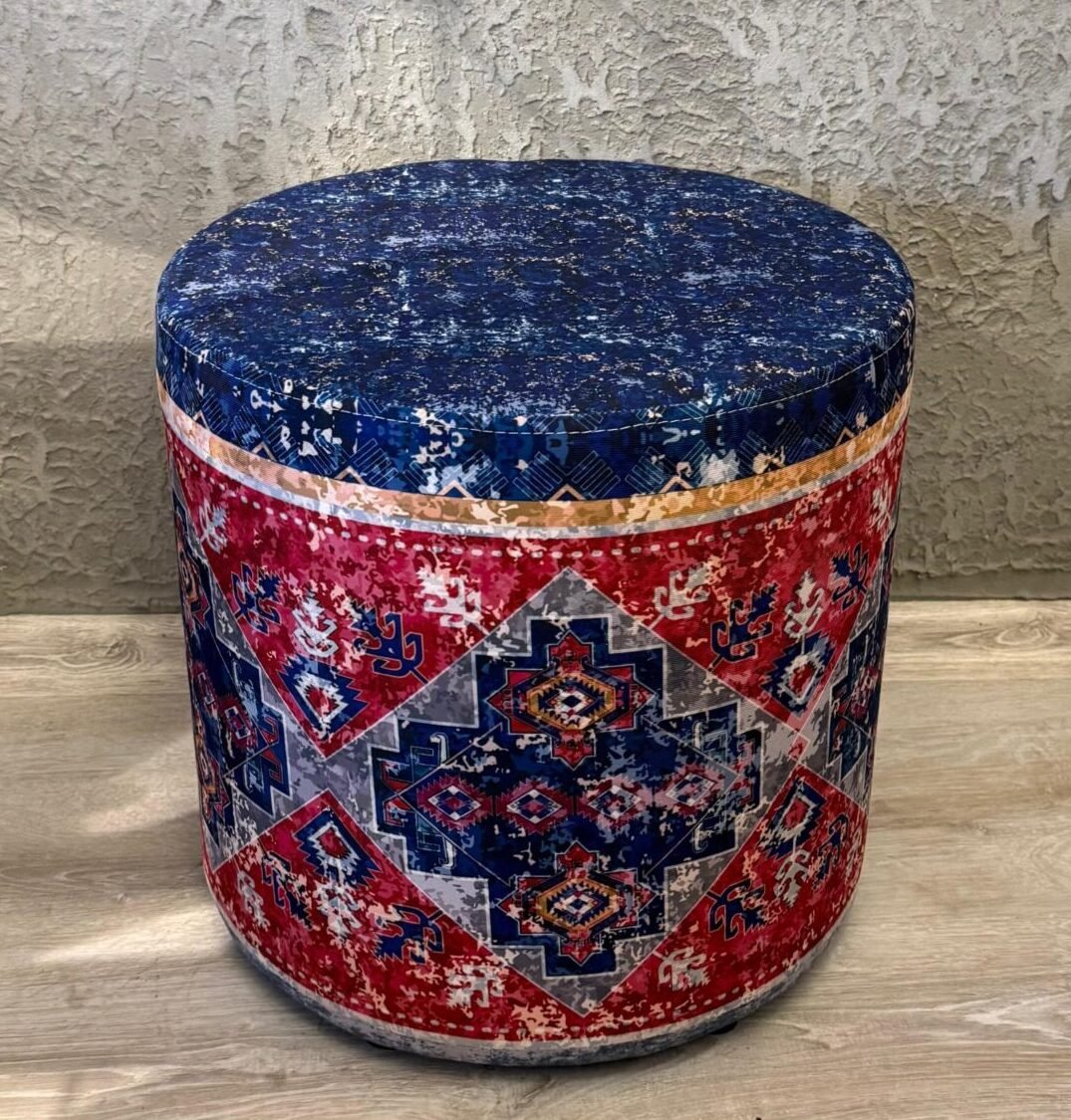 Kilim Desenli Dekoratif Yuvarlak Puf