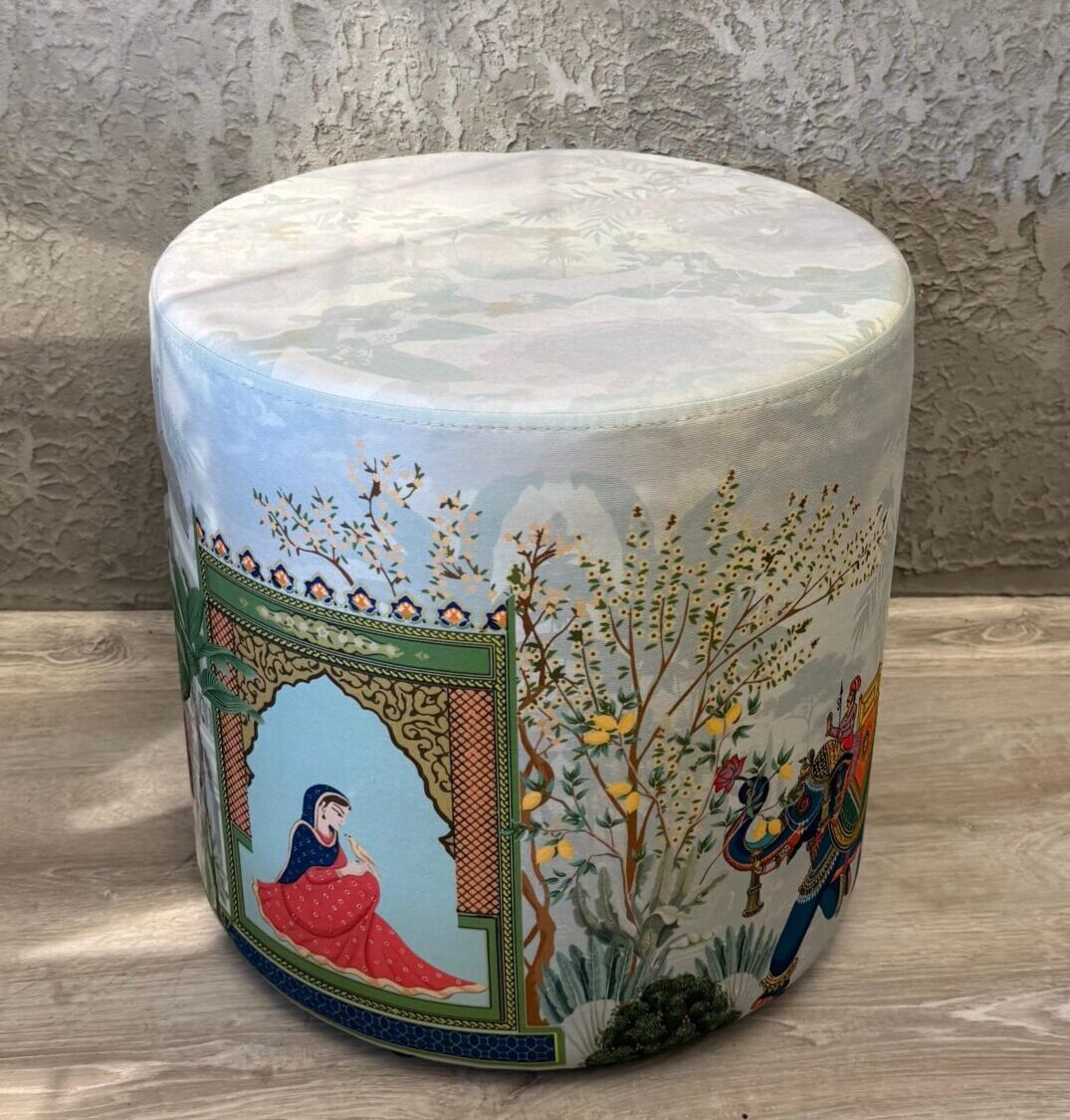 Hint Düğünü Desenli Dekoratif Yuvarlak Puf