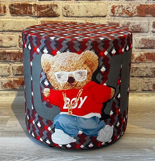 Move Tedy Desenli Dekoratif Yuvarlak Puf