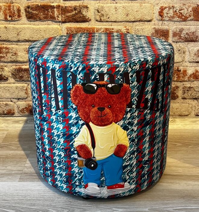 Paparazzı Tedy Desenli Dekoratif Yuvarlak Puf