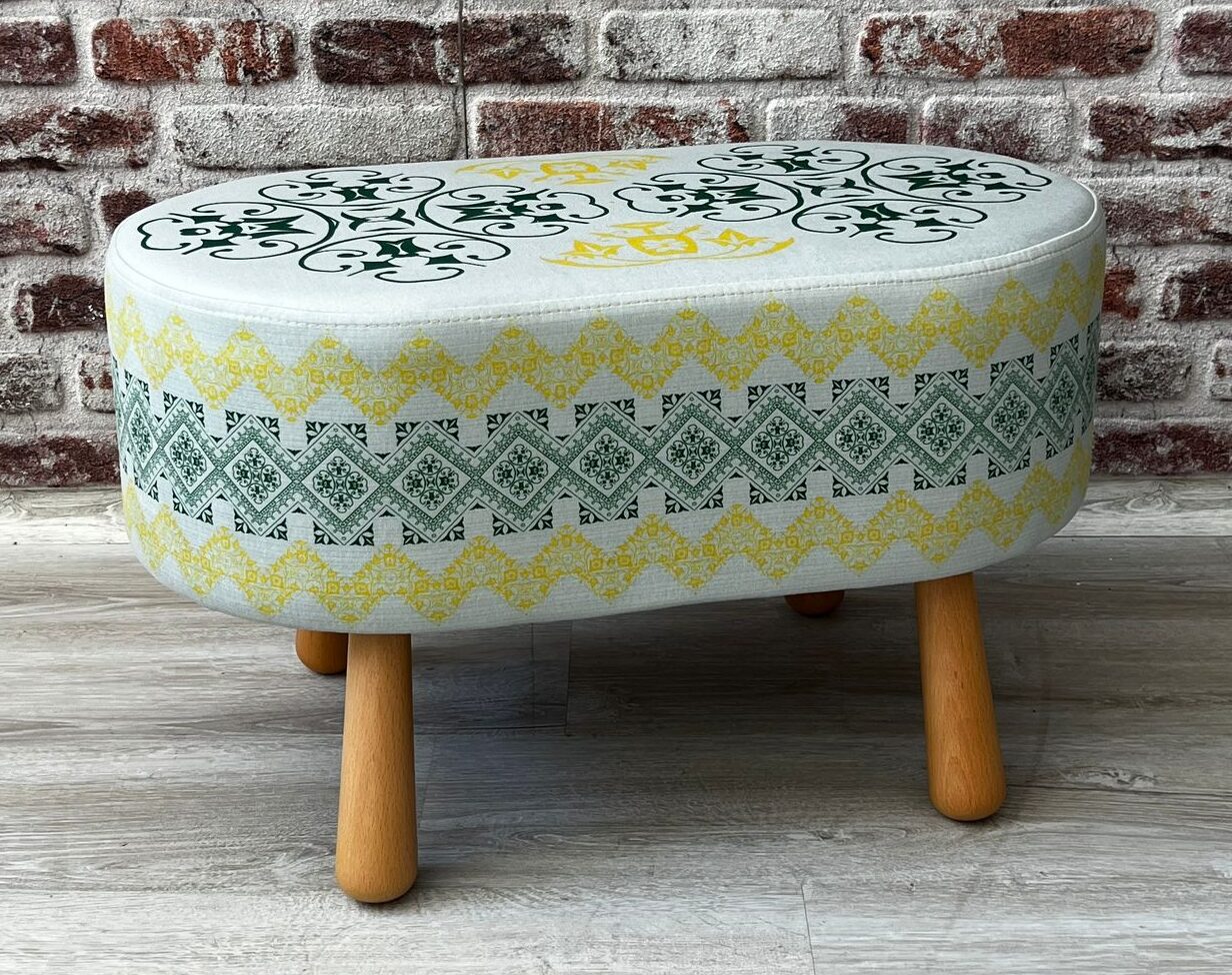 Floral Desenli Dekoratif Oval Puf