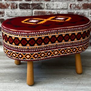 Kahve İkat Desenli Dekoratif Oval Puf