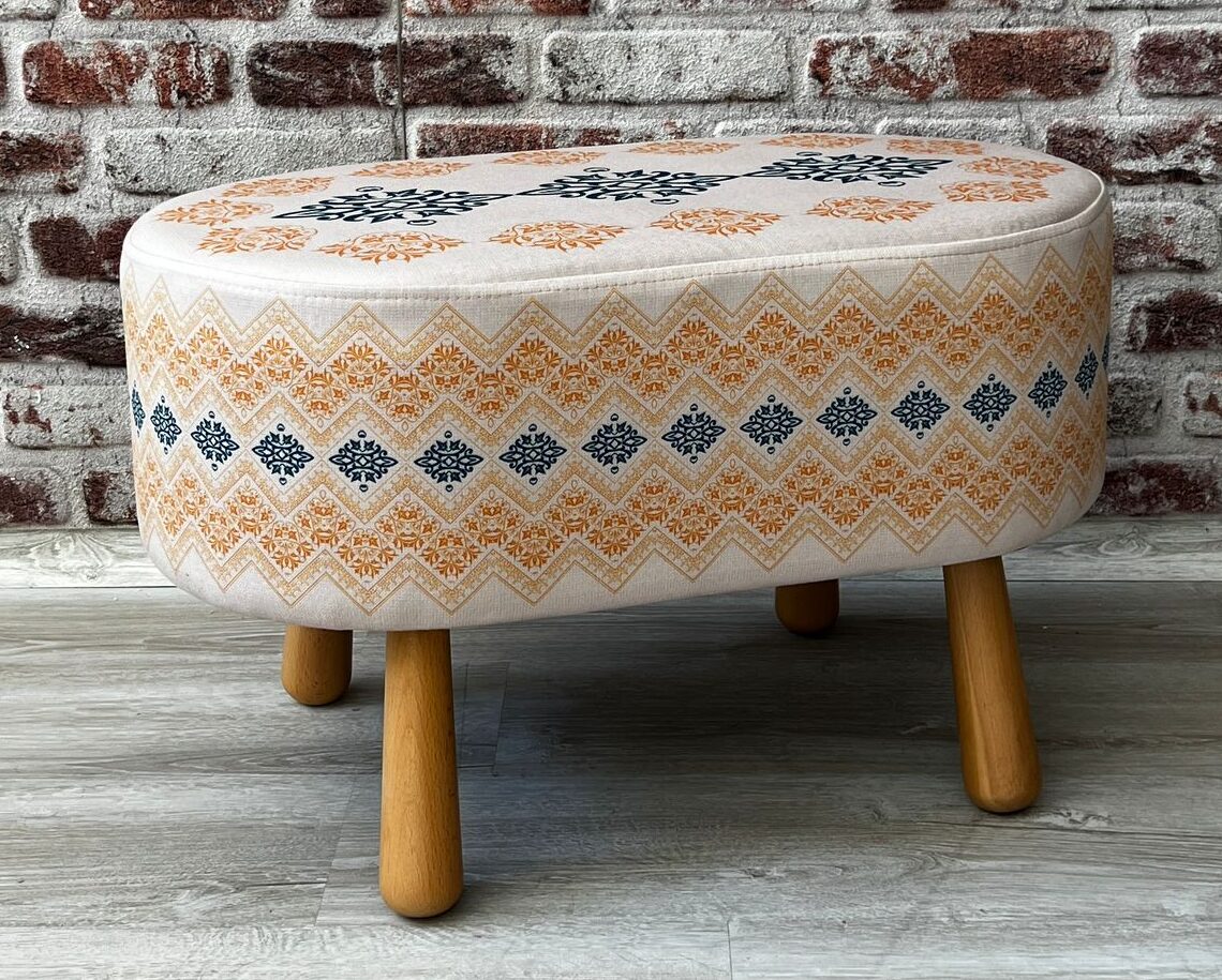 Tribal Desenli Dekoratif Oval Puf